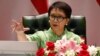 အင်ဒိုနီးရှားနိုင်ငံခြားရေးဝန်ကြီး Retno Marsudi ကို ဂျကာတာမြို့ သတင်းစာရှင်းလင်းပွဲတစ်ခုမှာတွေ့ရစဉ် (မေ ၅၊ ၂၀၂၃)