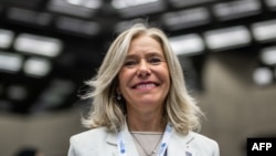 Celeste Saulo, de Argentina, después de ser elegida como seretaria general de la Organización Meteorológica Mundial en Ginebra el 1 de junio de 2023.