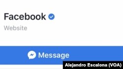 Captura de pantalla de la página de Facebook con un iPhone. Washington, D.C., octubre 16, 2018.