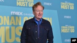 FILE - Conan O'Brien arrives at a photo call for "Conan O'Brien Must Go" in Los Angeles on April 16, 2024.