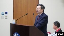 王郁琦九合一选举后向国民党中常会建议继续在九二共识基础上发展两岸关系（美国之音许波拍摄）