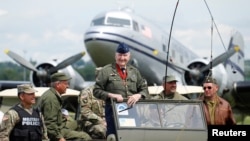 Gail Halvorsen, the Berlin Airlift veteran pilot known as Candy Bomber, attends a celebration to mark the 70th anniversary of the Berlin Airlift at the U.S. Army's airfield in Wiesbaden, Germany, June 10, 2019. 