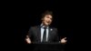 El presidente argentino Javier Milei se dirige a la multitud en un evento promocional de su nuevo libro en Buenos Aires, Argentina, el miércoles 22 de mayo de 2024.