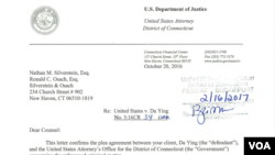美国联邦检察官与英达（音）签订的认罪协议(法院文件截图)
