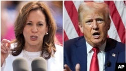 Esta combinación de fotos muestra a la vicepresidenta Kamala Harris, a la izquierda, el 7 de agosto de 2024, y al candidato presidencial republicano, el expresidente Donald Trump, el 31 de julio de 2024.
