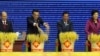 (左起)缅甸总统吴登盛、中国总理李克强、柬埔寨首相洪森和泰国总理英拉在东盟博览会开幕式上