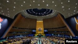 El vicepresidente chino Han Zheng se dirige al 78º período de sesiones de la Asamblea General de las Naciones Unidas en la ciudad de Nueva York, EEUU, el 21 de septiembre de 2023.