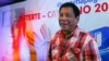 Front-running presidential candidate Mayor Rodrigo Duterte smiles during a news conference shortly after voting in a polling precinct at Daniel R. Aguinaldo National High School, Matina district, his hometown in Davao city in southern Philippines , May 9