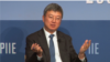 国际货币基金组织副总裁朱民在皮特森国际经济研究中心演讲（美国之音任禺阳拍摄）
