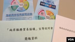 台湾政府印制的两岸服务贸易协议宣传手册(美国之音张永泰拍摄) 