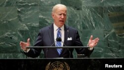 ARCHIVO - El presidente de los Estados Unidos, Joe Biden, habla durante la 76.ª sesión de la Asamblea General de las Naciones Unidas en la ciudad de Nueva York, el 21 de septiembre de 2021.