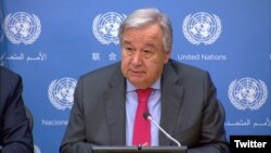 El secretario general de la ONU, António Guterres, habló con periodistas sobre una amplia gama de asuntos de interés regional y mundial, en el marco de la 73 Asamblea General de la ONU, en Nueva York. Septiembre 20 de 2018. Foto:@NoticiasONU.