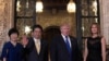 美国总统川普和夫人，日本首相安倍和夫人在佛罗里达州的棕榈滩的马拉阿歌庄园参加晚宴前（2017年2月11日）