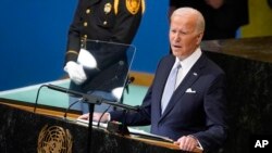 El presidente de EEUU, Joe Biden, interviene en la 77ª Asamblea General de la ONU, en Nueva York, EEUU, el 21 de septiembre de 2022.