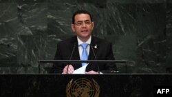 Jimmy Morales, presidente de Guatemala, durante la sesión No. 73 de la Asamblea General en las Naciones Unidas en Nueva York el 25 de septiembre de 2018.