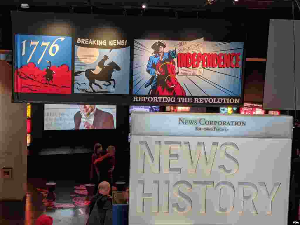 El comic, o novela gráfica, también informa. En esta sección del Newseum&nbsp;narran la historia de la revolución estadounidense en formato de dibujos, un recurso que durante décadas ha acompañado al periodismo. Foto: Herbert Zepeda - VOA.