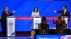 Cuatro candidatos republicanos se preparan para el comienzo del debate de primarias en Tuscaloosa, Alabama, el 6 de diciembre de 2023.